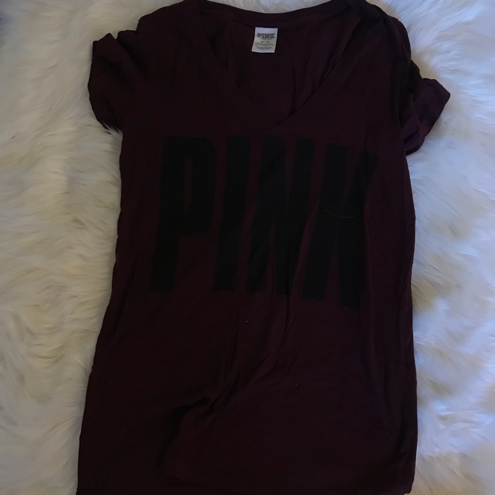 Victoria’s Secret Pink Maroon V Neck T-Shirt